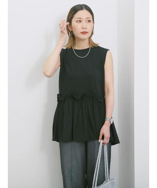 Samansa Mos2 blue(サマンサモスモスブルー)の「◎【接触冷感】ドッキングノースリーブプルオーバー(Tシャツ/カットソー・レディース・オフホワイト/ブラック/ピンク・F)」の14枚目の写真