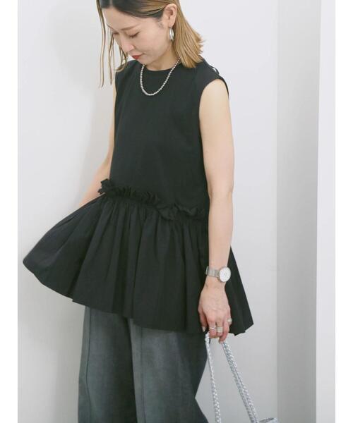 Samansa Mos2 blue(サマンサモスモスブルー)の「◎【接触冷感】ドッキングノースリーブプルオーバー(Tシャツ/カットソー・レディース・オフホワイト/ブラック/ピンク・F)」の15枚目の写真