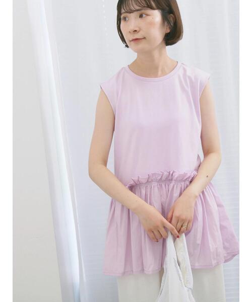 Samansa Mos2 blue(サマンサモスモスブルー)の「◎【接触冷感】ドッキングノースリーブプルオーバー(Tシャツ/カットソー・レディース・オフホワイト/ブラック/ピンク・F)」の18枚目の写真