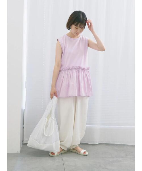 Samansa Mos2 blue(サマンサモスモスブルー)の「◎【接触冷感】ドッキングノースリーブプルオーバー(Tシャツ/カットソー・レディース・オフホワイト/ブラック/ピンク・F)」の20枚目の写真