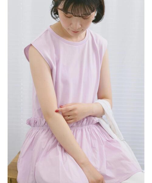 Samansa Mos2 blue(サマンサモスモスブルー)の「◎【接触冷感】ドッキングノースリーブプルオーバー(Tシャツ/カットソー・レディース・オフホワイト/ブラック/ピンク・F)」の21枚目の写真