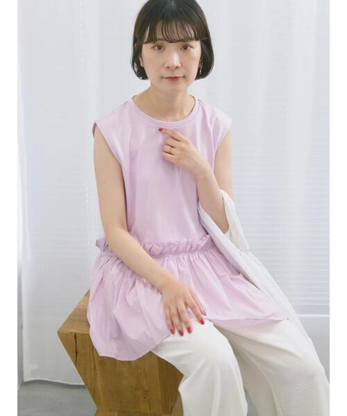 Samansa Mos2 blue(サマンサモスモスブルー)の「◎【接触冷感】ドッキングノースリーブプルオーバー(Tシャツ/カットソー・レディース・オフホワイト/ブラック/ピンク・F)」の22枚目の写真