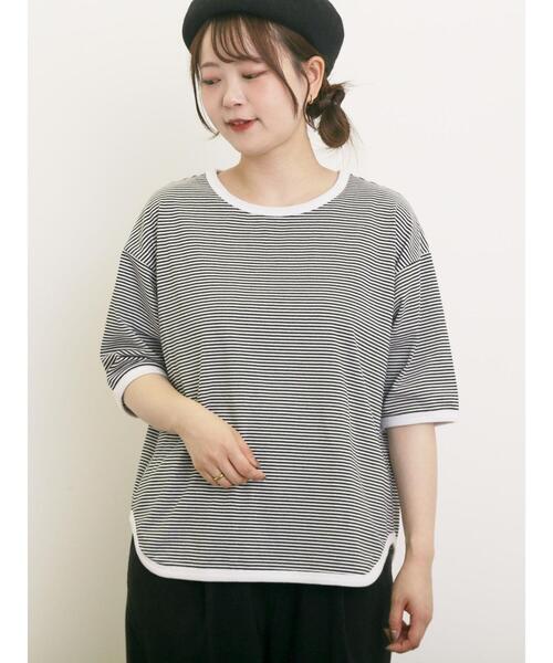 Samansa Mos2（サマンサ モスモス）の「◎ラウンドヘムボーダーカットソー（Tシャツ/カットソー・レディース・ブラック/グレー/レッド/ブルー・F）」の2枚目の写真