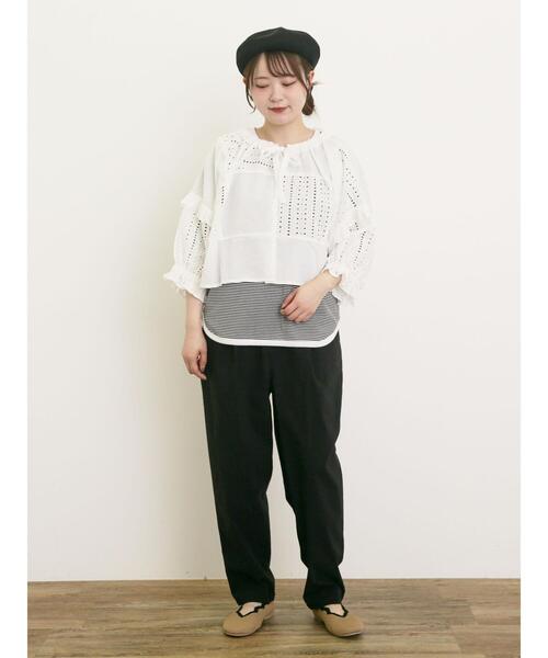 Samansa Mos2（サマンサ モスモス）の「◎ラウンドヘムボーダーカットソー（Tシャツ/カットソー・レディース・ブラック/グレー/レッド/ブルー・F）」の17枚目の写真