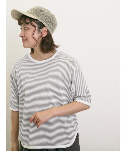 Samansa Mos2（サマンサ モスモス）の「◎ラウンドヘムボーダーカットソー（Tシャツ/カットソー・レディース・ブラック/グレー/レッド/ブルー・F）」の19枚目の写真