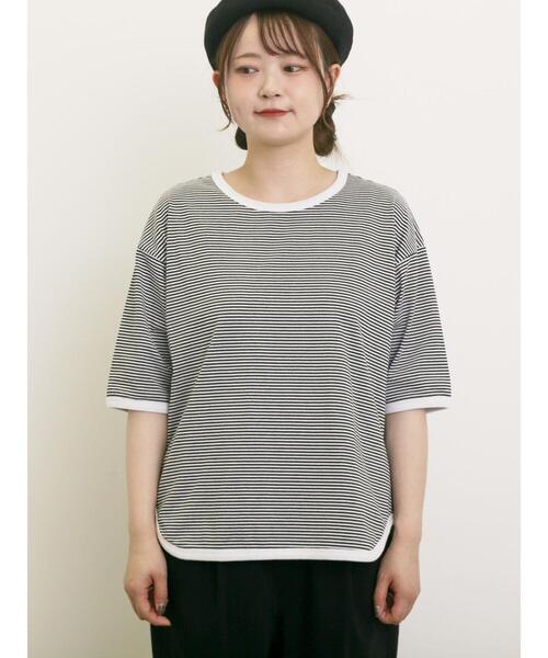 Samansa Mos2（サマンサ モスモス）の「◎ラウンドヘムボーダーカットソー（Tシャツ/カットソー・レディース・ブラック/グレー/レッド/ブルー・F）」の22枚目の写真