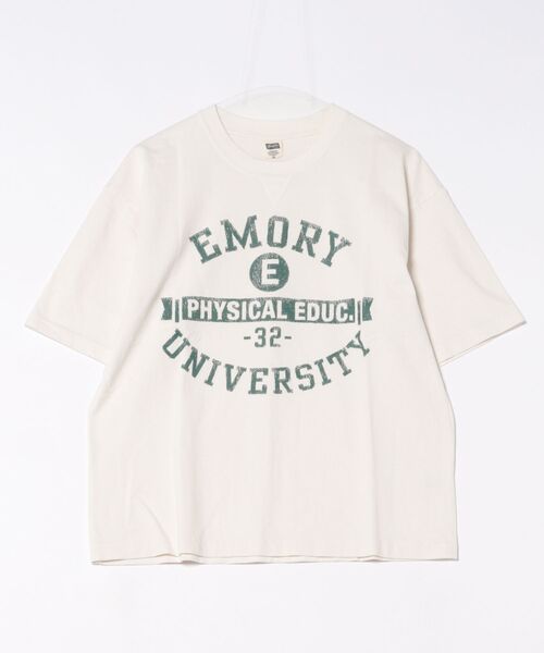 B'day(ビーデイ)の「ビンテージ加工 ヘビー天竺ガゼット付き アメカジひび割れプリントTEE(Tシャツ/カットソー・メンズ・オフホワイト/サックスブルー/スミクロ・LARGE/MEDIUM)」の1枚目の写真