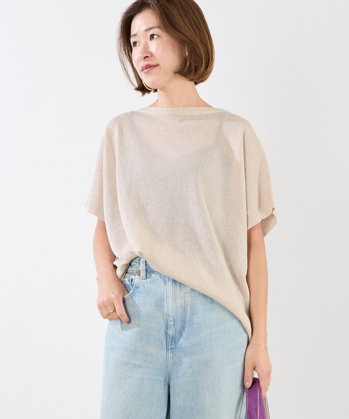 MICA&DEAL(マイカ&ディール)の「シアーハーフスリーブニット(ニット/セーター・レディース・ライトブルー/ホワイト/ベージュ/ネイビー・FREE)」の2枚目の写真