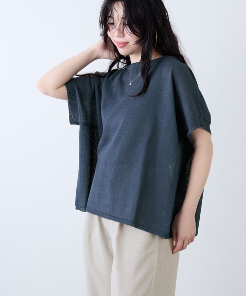 MICA&DEAL(マイカ&ディール)の「シアーハーフスリーブニット(ニット/セーター・レディース・ライトブルー/ホワイト/ベージュ/ネイビー・FREE)」の4枚目の写真