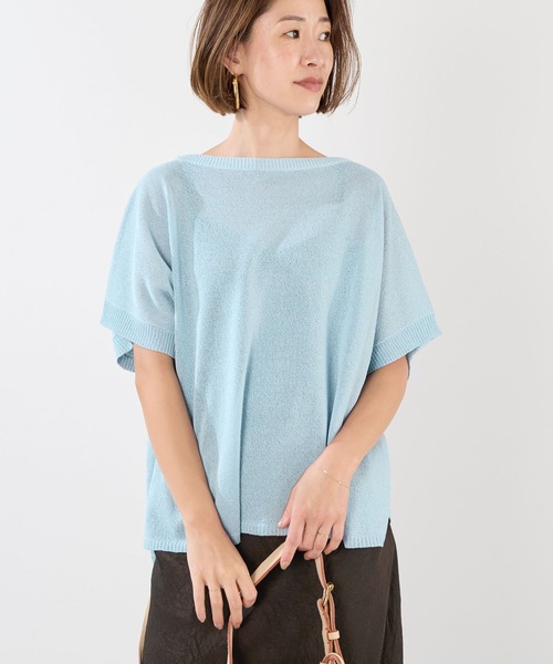 MICA&DEAL(マイカ&ディール)の「シアーハーフスリーブニット(ニット/セーター・レディース・ライトブルー/ホワイト/ベージュ/ネイビー・FREE)」の3枚目の写真