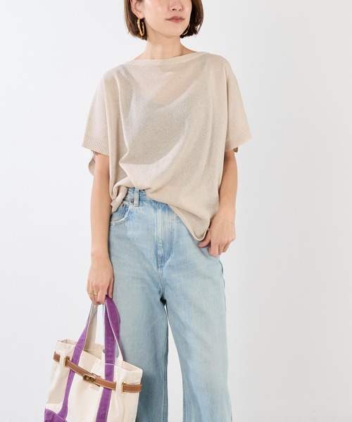 MICA&DEAL(マイカ&ディール)の「シアーハーフスリーブニット(ニット/セーター・レディース・ライトブルー/ホワイト/ベージュ/ネイビー・FREE)」の8枚目の写真