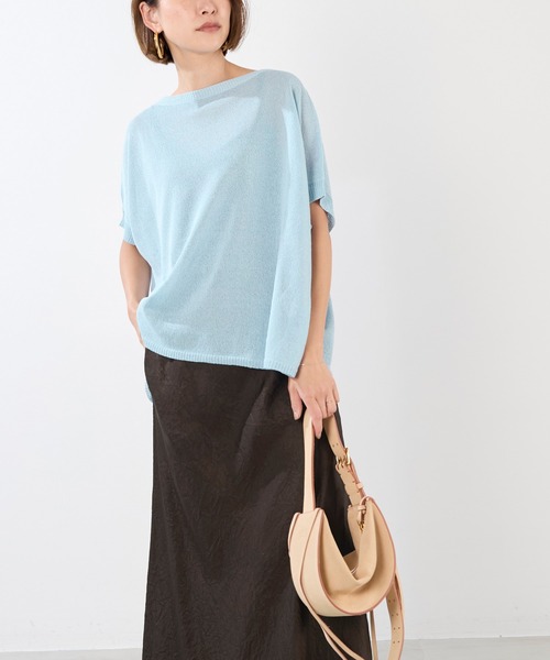 MICA&DEAL(マイカ&ディール)の「シアーハーフスリーブニット(ニット/セーター・レディース・ライトブルー/ホワイト/ベージュ/ネイビー・FREE)」の13枚目の写真