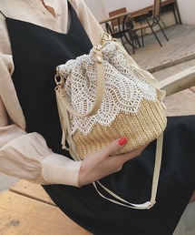 カゴバッグ　未使用タグ付　２個セット　かごバッグ　レース　花柄　かわいい♡ かごバッグ カゴバッグ 2way レースデザイン ストローショルダー