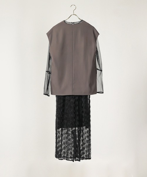 最終価格 kana / ANDRESD シアートップス×ジャガードドレス 結婚式 M/L】シアートップス付きジャガードドレス（ブラック）DPSET0761