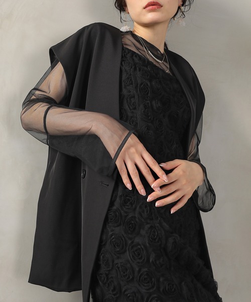 Kana(カナ)の「シアートップス ベスト ローズ レース ドレス 3点セット 結婚式 お呼ばれ オケージョン(ドレス・レディース・ライトグレー/ブラック/ブラウン・M)」の7枚目の写真
