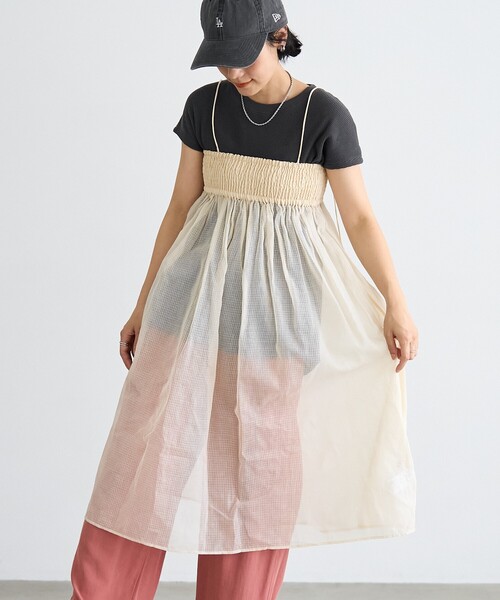 FREAK'S STORE(フリークスストア)の「インド 2WAY シアー チェック バンドゥワンピース(ワンピース・レディース・ブラック/ベージュ・フリ-)」の3枚目の写真