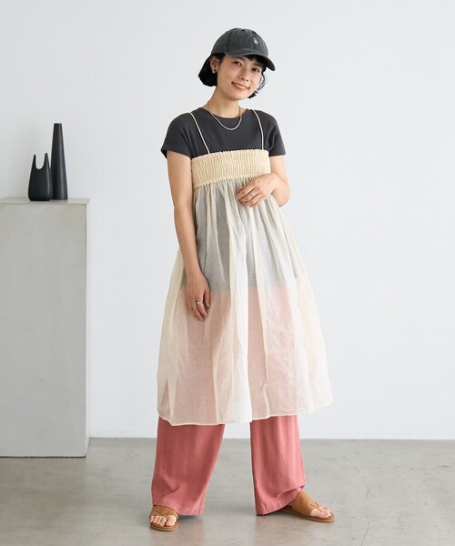 FREAK'S STORE(フリークスストア)の「インド 2WAY シアー チェック バンドゥワンピース(ワンピース・レディース・ブラック/ベージュ・フリ-)」の7枚目の写真