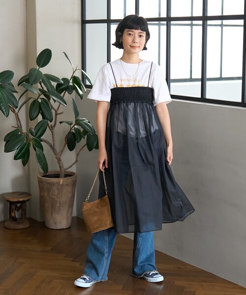 FREAK'S STORE(フリークスストア)の「インド 2WAY シアー チェック バンドゥワンピース(ワンピース・レディース・ブラック/ベージュ・フリ-)」の14枚目の写真
