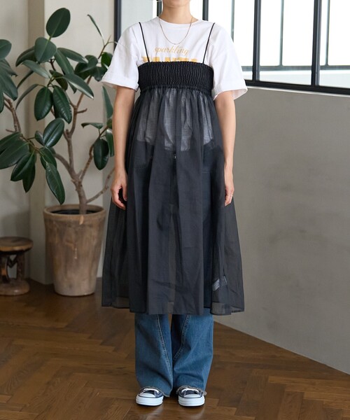 FREAK'S STORE(フリークスストア)の「インド 2WAY シアー チェック バンドゥワンピース(ワンピース・レディース・ブラック/ベージュ・フリ-)」の15枚目の写真