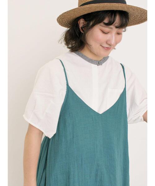 Samansa Mos2（サマンサ モスモス）の「【クールコットン】柄アソートクレリック袖タックブラウス（シャツ/ブラウス・レディース・オフホワイト/サックスブルー/キナリ/ネイビー・F）」の2枚目の写真