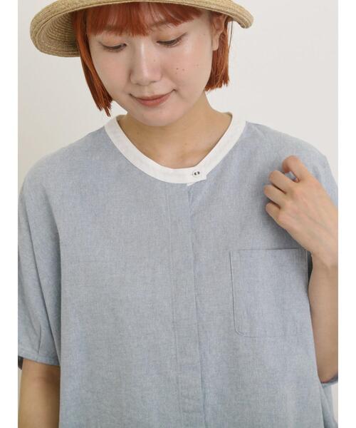 Samansa Mos2（サマンサ モスモス）の「【クールコットン】柄アソートクレリック袖タックブラウス（シャツ/ブラウス・レディース・オフホワイト/サックスブルー/キナリ/ネイビー・F）」の4枚目の写真