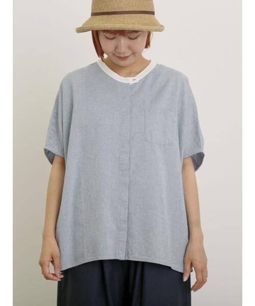 Samansa Mos2（サマンサ モスモス）の「【クールコットン】柄アソートクレリック袖タックブラウス（シャツ/ブラウス・レディース・オフホワイト/サックスブルー/キナリ/ネイビー・F）」の8枚目の写真