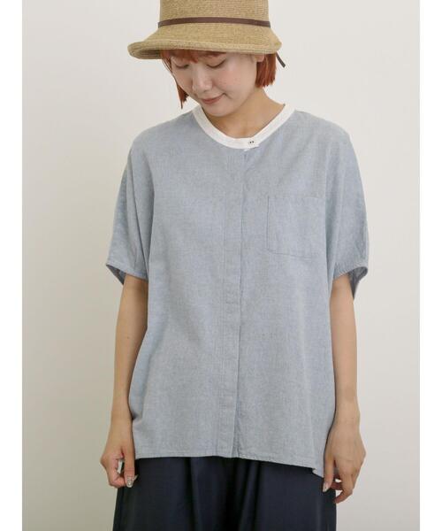 Samansa Mos2（サマンサ モスモス）の「【クールコットン】柄アソートクレリック袖タックブラウス（シャツ/ブラウス・レディース・オフホワイト/サックスブルー/キナリ/ネイビー・F）」の9枚目の写真