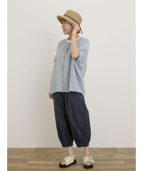 Samansa Mos2（サマンサ モスモス）の「【クールコットン】柄アソートクレリック袖タックブラウス（シャツ/ブラウス・レディース・オフホワイト/サックスブルー/キナリ/ネイビー・F）」の10枚目の写真