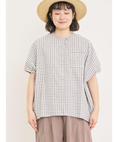 Samansa Mos2（サマンサ モスモス）の「【クールコットン】柄アソートクレリック袖タックブラウス（シャツ/ブラウス・レディース・オフホワイト/サックスブルー/キナリ/ネイビー・F）」の17枚目の写真