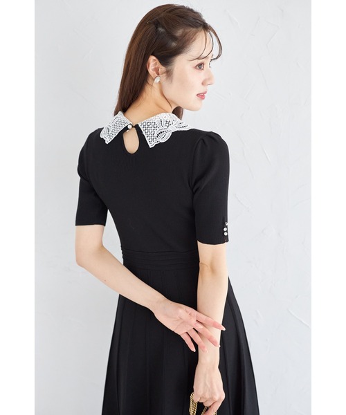 tocco closet(トッコ クローゼット)の「2WAYレース襟付きビジュー装飾プリーツニットワンピース(ワンピース・レディース・ブラック/グレイッシュブルー/ローズ・M)」の20枚目の写真