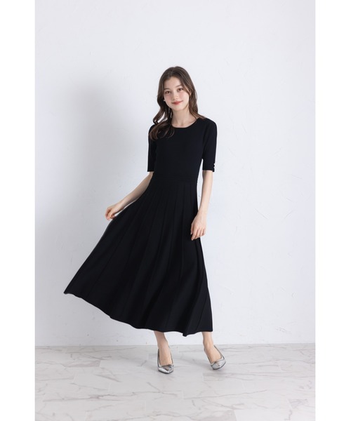 tocco ワンピース 2WAYレース襟付きビジュー装飾プリーツニットワンピース