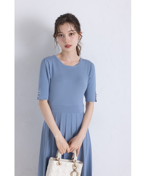 tocco closet(トッコ クローゼット)の「2WAYレース襟付きビジュー装飾プリーツニットワンピース(ワンピース・レディース・ブラック/グレイッシュブルー/ローズ・M)」の9枚目の写真