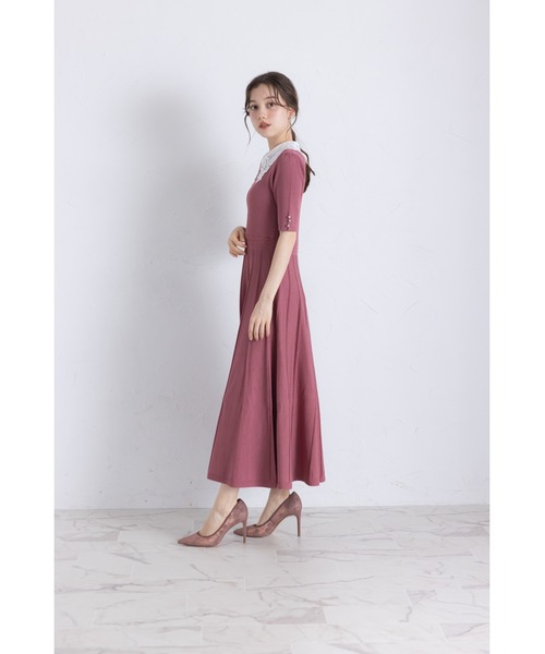 tocco ワンピース 2WAYレース襟付きビジュー装飾プリーツニットワンピース