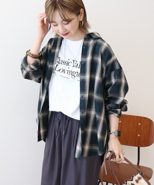 AMERICAN HOLIC（アメリカンホリック）の「イージーケアチェックシャツ【360°着こなしシャツ】（シャツ/ブラウス・レディース・アイボリー/ブラック/ブルー/ライトグレー/グリーン/オレンジ・M/L）」の11枚目の写真