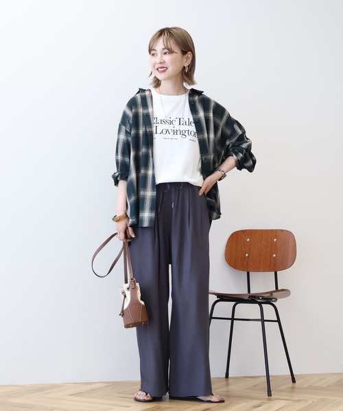 AMERICAN HOLIC（アメリカンホリック）の「イージーケアチェックシャツ【360°着こなしシャツ】（シャツ/ブラウス・レディース・アイボリー/ブラック/ブルー/ライトグレー/グリーン/オレンジ・M/L）」の12枚目の写真