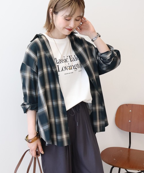 AMERICAN HOLIC（アメリカンホリック）の「イージーケアチェックシャツ【360°着こなしシャツ】（シャツ/ブラウス・レディース・アイボリー/ブラック/ブルー/ライトグレー/グリーン/オレンジ・M/L）」の15枚目の写真