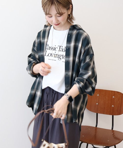 AMERICAN HOLIC（アメリカンホリック）の「イージーケアチェックシャツ【360°着こなしシャツ】（シャツ/ブラウス・レディース・アイボリー/ブラック/ブルー/ライトグレー/グリーン/オレンジ・M/L）」の16枚目の写真