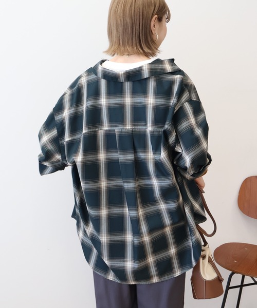 AMERICAN HOLIC（アメリカンホリック）の「イージーケアチェックシャツ【360°着こなしシャツ】（シャツ/ブラウス・レディース・アイボリー/ブラック/ブルー/ライトグレー/グリーン/オレンジ・M/L）」の17枚目の写真