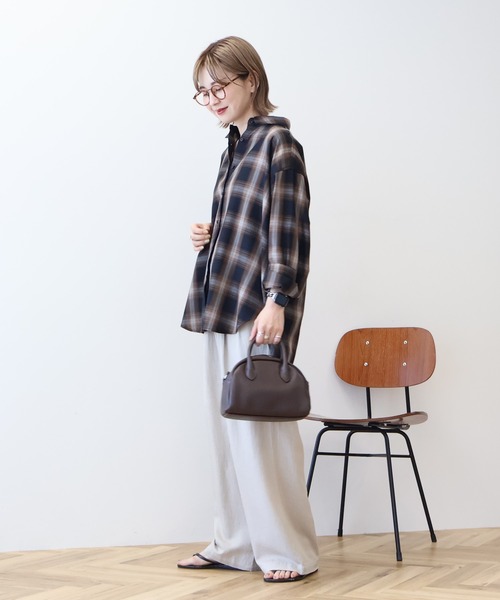 AMERICAN HOLIC（アメリカンホリック）の「イージーケアチェックシャツ【360°着こなしシャツ】（シャツ/ブラウス・レディース・アイボリー/ブラック/ブルー/ライトグレー/グリーン/オレンジ・M/L）」の20枚目の写真