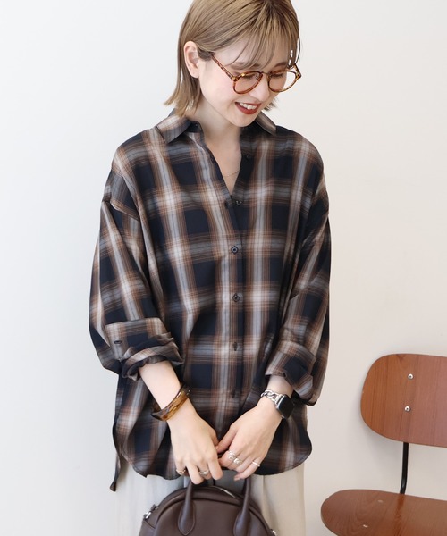 AMERICAN HOLIC（アメリカンホリック）の「イージーケアチェックシャツ【360°着こなしシャツ】（シャツ/ブラウス・レディース・アイボリー/ブラック/ブルー/ライトグレー/グリーン/オレンジ・M/L）」の22枚目の写真