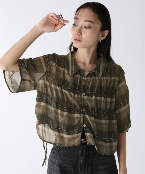 【出品7/11迄】morphose タータンチェックシャーリングJSK セール】シャーリングチェックドロストシャツ/578642(シャツ