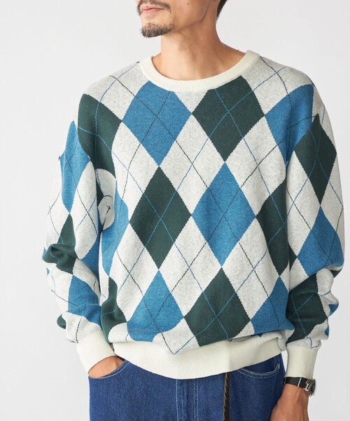 01M630◯ J.CREW 希少 マルチカラー アーガイル ニット セーター セール】SHIPS: 12ゲージ アーガイル クルーネック ニット（ニット