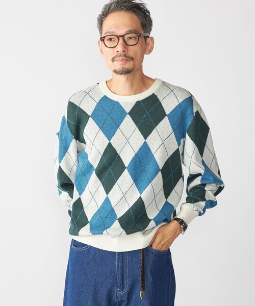 セール】SHIPS: 12ゲージ アーガイル クルーネック ニット（ニット