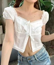 SHEENA（シーナ）の「フロントダブルリボンレースパフスリーブブラウス（シャツ/ブラウス・レディース）」