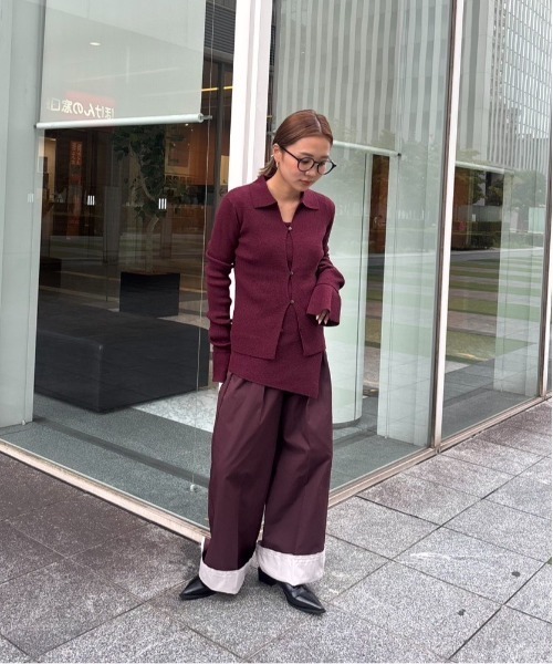 LOSCa(ロスカ)の「バイカラーハーフアップワイドパンツ(スラックス・レディース・グレイッシュベージュ/ボルドー/チャコールグレー・M/S)」の6枚目の写真