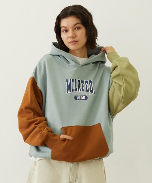 MILKFED.(ミルクフェド)の「COLOR BLOCK SWEAT HOODIE(パーカー・レディース・ライトブルー/ブラック/オートミール・M/L)」の1枚目の写真