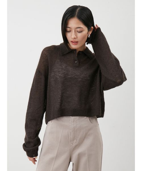 セール】モヘア混シアーポロニットプルオーバー（ニット/セーター