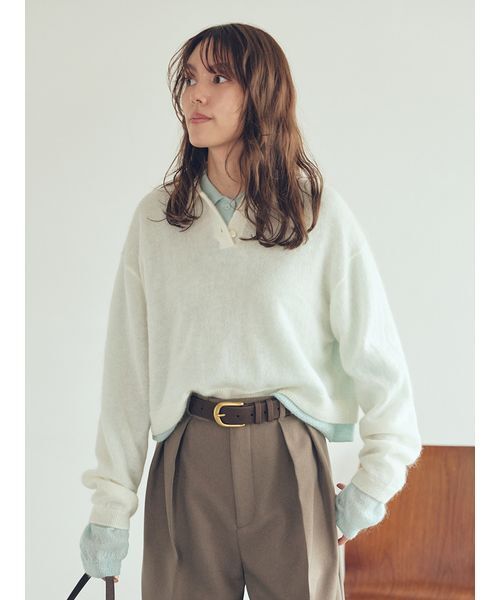Mila Owen(ミラオーウェン)の「モヘア混シアーポロニットプルオーバー(ニット/セーター・レディース・ホワイト/ブラウン/ピンク/ライトブルー・0/1)」の9枚目の写真
