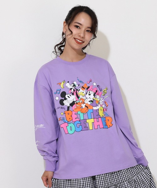 Disney(ディズニー)の「親子お揃い ディズニー キャラクター集合ロンT 0767A(Tシャツ/カットソー・レディース・パープル/ライトグリーン系1・S/M/L/XL)」の2枚目の写真