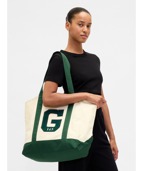 GAP(ギャップ)の「バーシティgapロゴ トートバッグ(トートバッグ・レディース・ネイビー/ベージュ・ONE SIZE)」の1枚目の写真
